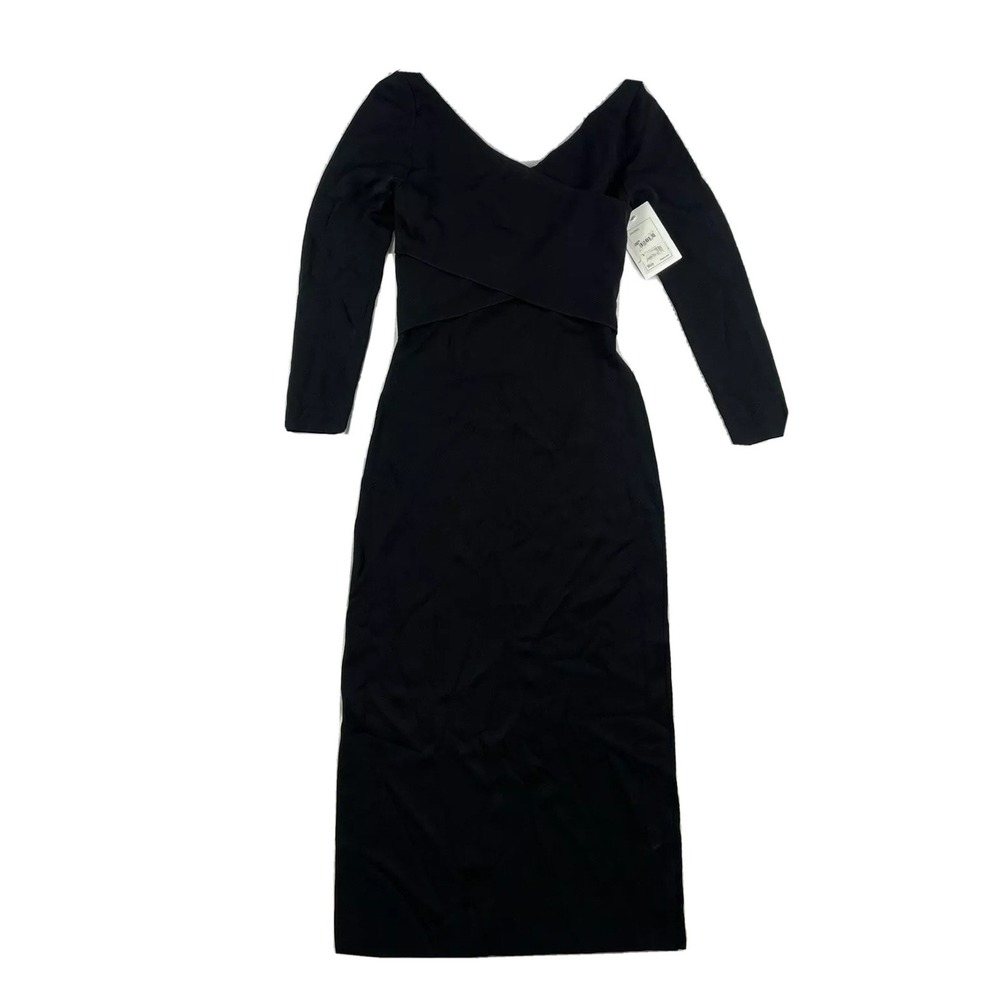 Theory Daverin Midi Dress Black Stretch Nylon Blend V-Neck 3/4 Sleeve Size S NWT